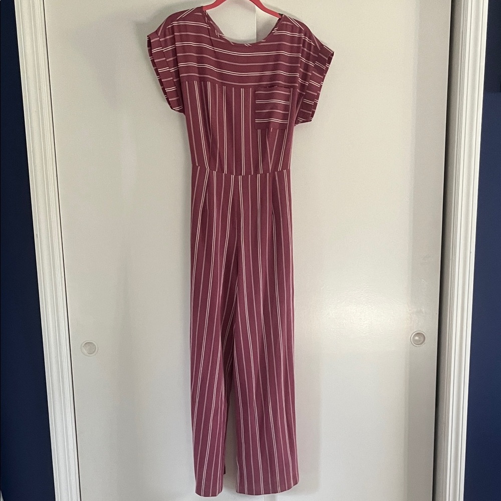 Monteau Maroon and White Striped Jumpsuit